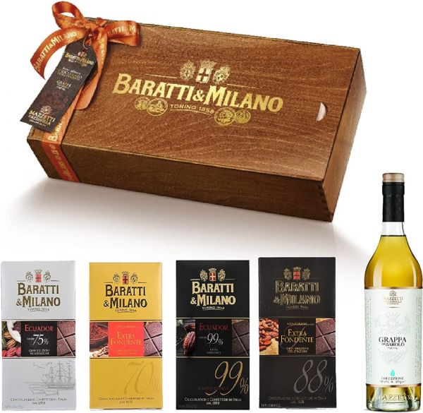 Baratti & Milano Scrigno in legno con grappa al Barolo e cioccolato fondente