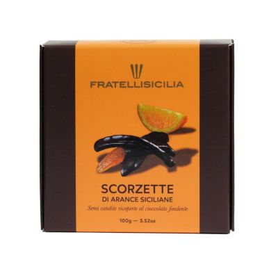 Fratelli Sicilia Scorzette di arancia Sicilia ricoperte di cioccolato fondente 100 gr